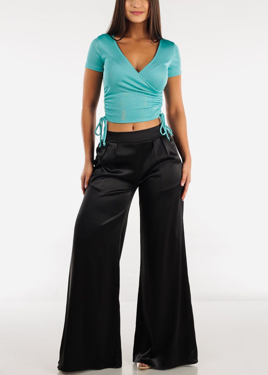 Black High Waisted Wide Legged Satin Pants sold by Moda product image thumbnail 2