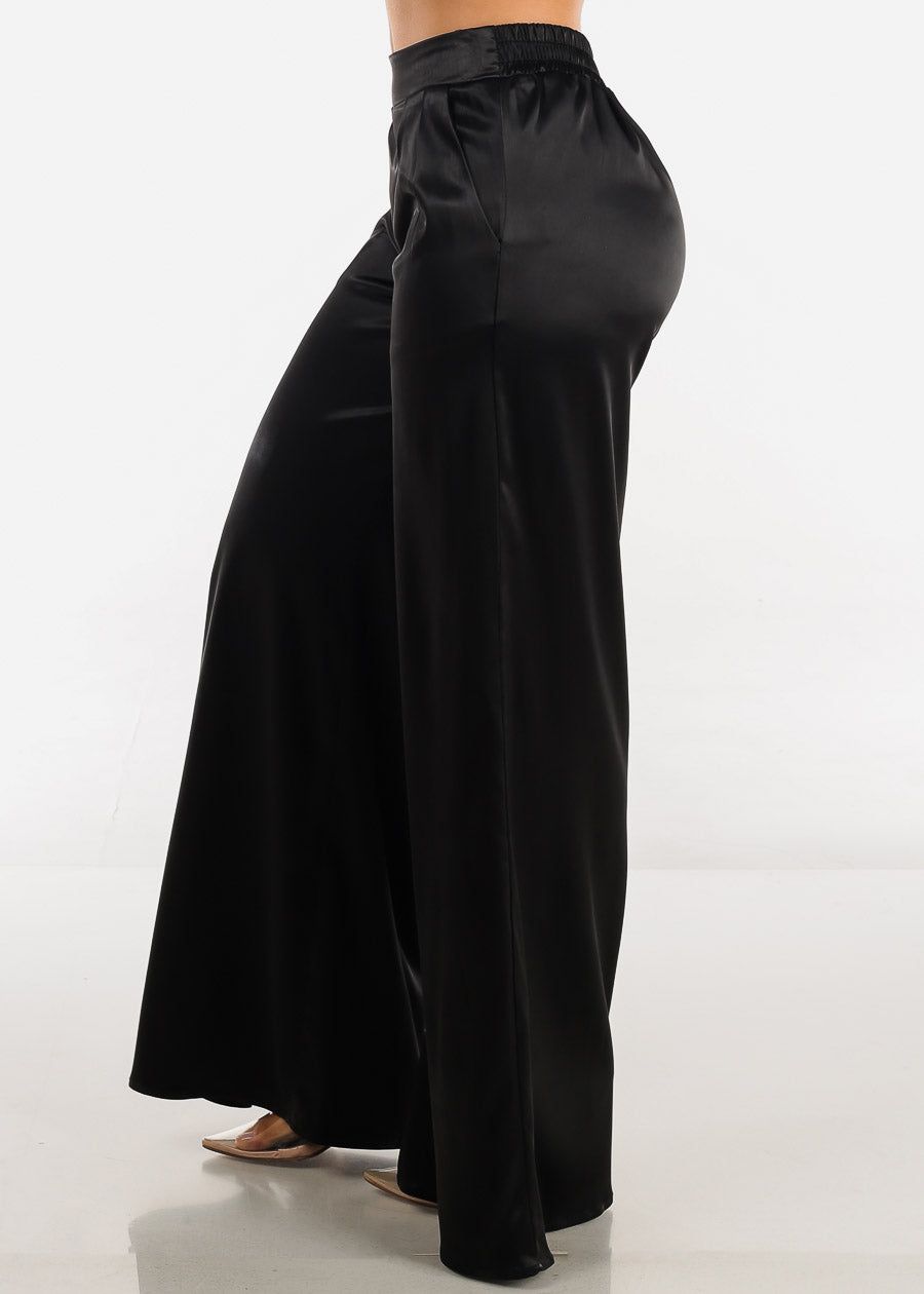 Black High Waisted Wide Legged Satin Pants sold by Moda product image thumbnail 3