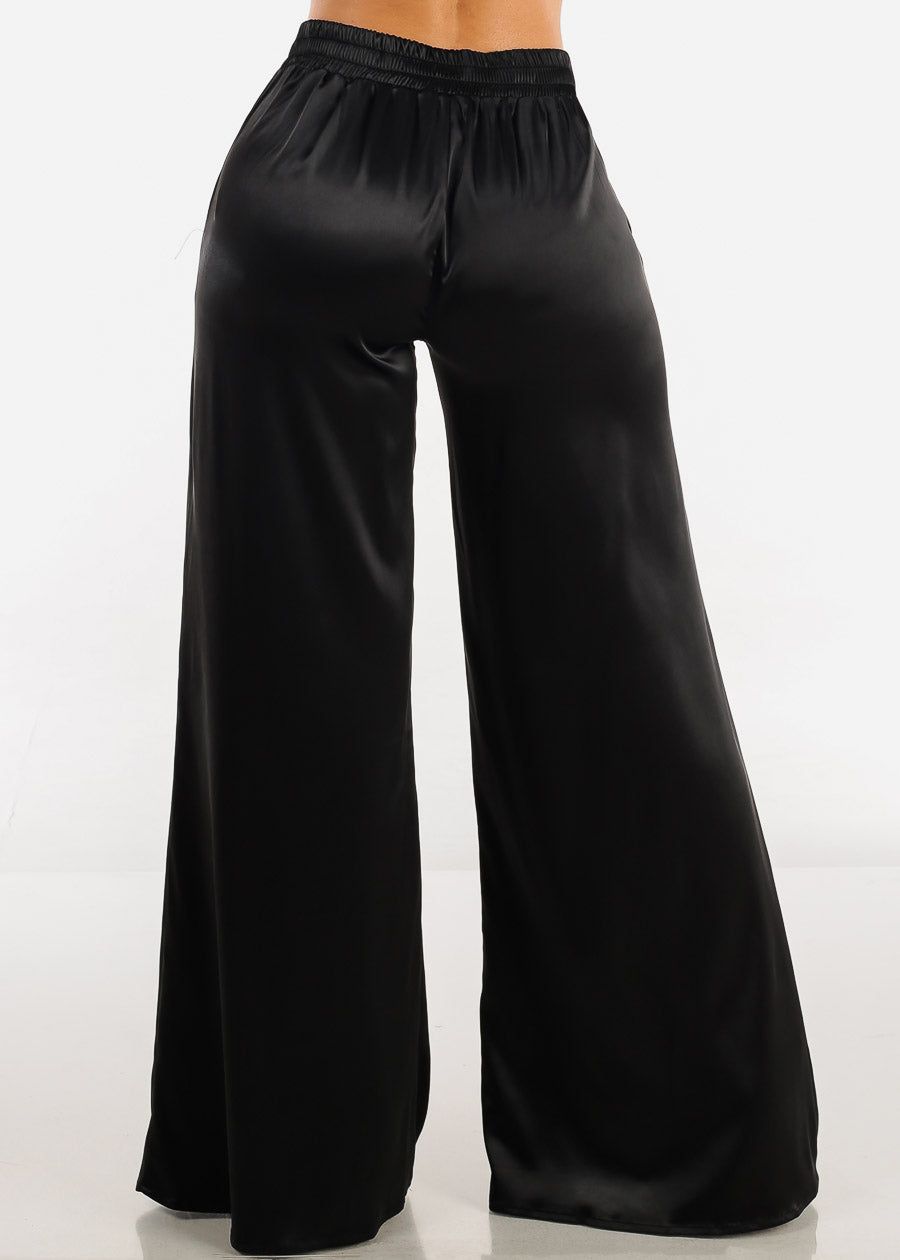 Black High Waisted Wide Legged Satin Pants sold by Moda product image thumbnail 4