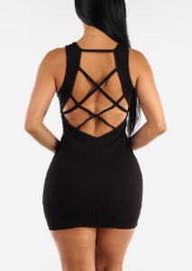 Black Open Back Sleeveless Mini Dress sold by Moda