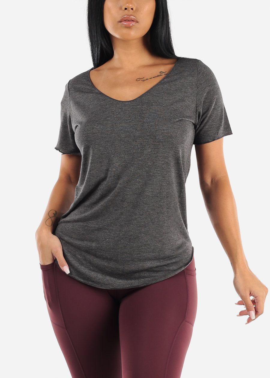 Short Sleeve Round Hem Loose Tee Charcoal sold by Moda