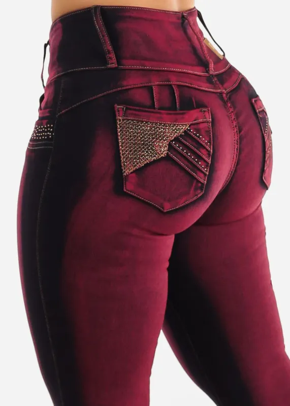 MX JEANS Levantacola Mid Rise Skinny Jeans w Rhinestones made by BAMBOO