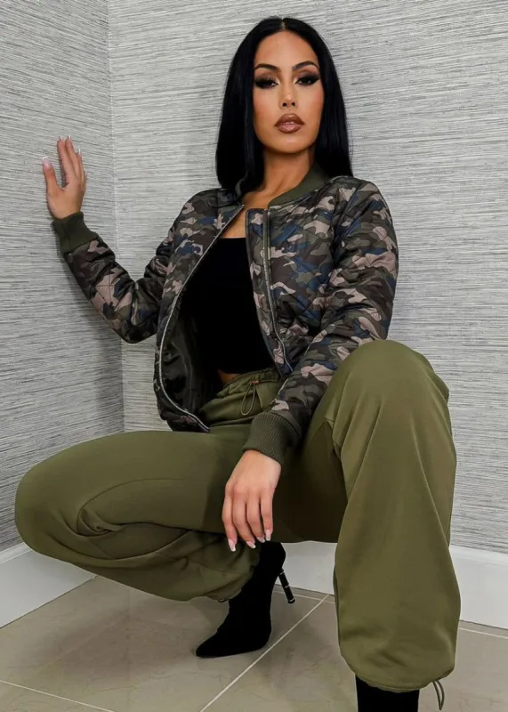 Quilted Camouflage Zip Up Puffer Jacket sold by Moda