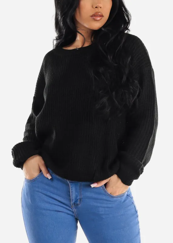 Black Back Lace Up Knit Long Sleeve Sweater sold by Moda