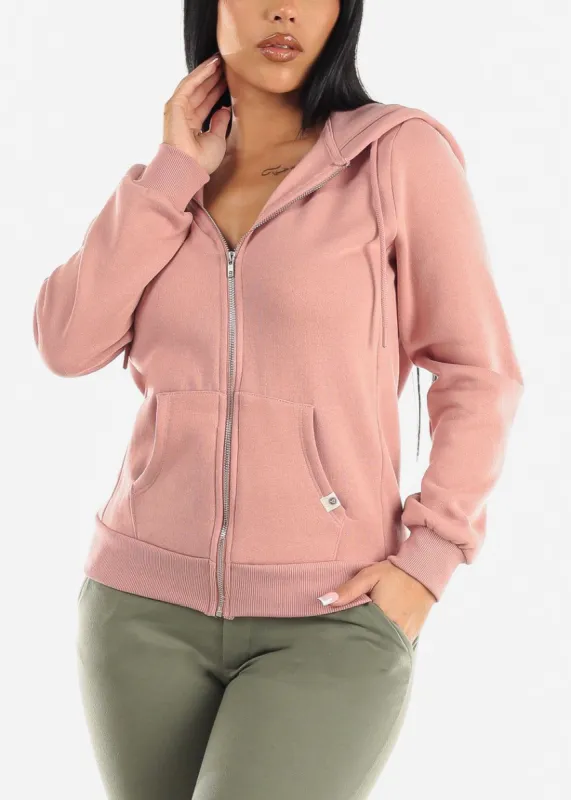 Fleece Zip Up Long Sleeve Hoodie Pink sold by Moda