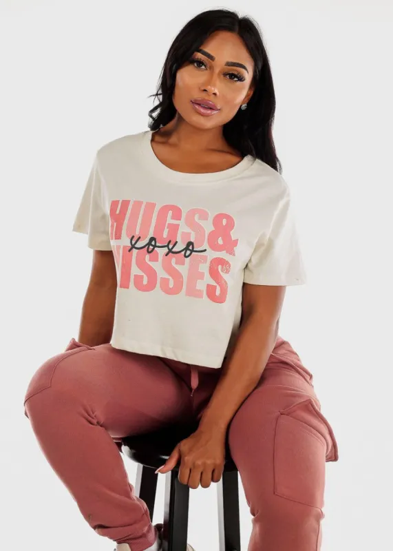 Short Sleeve Hugs & Kisses Graphic Cropped Tee Cream sold by Moda