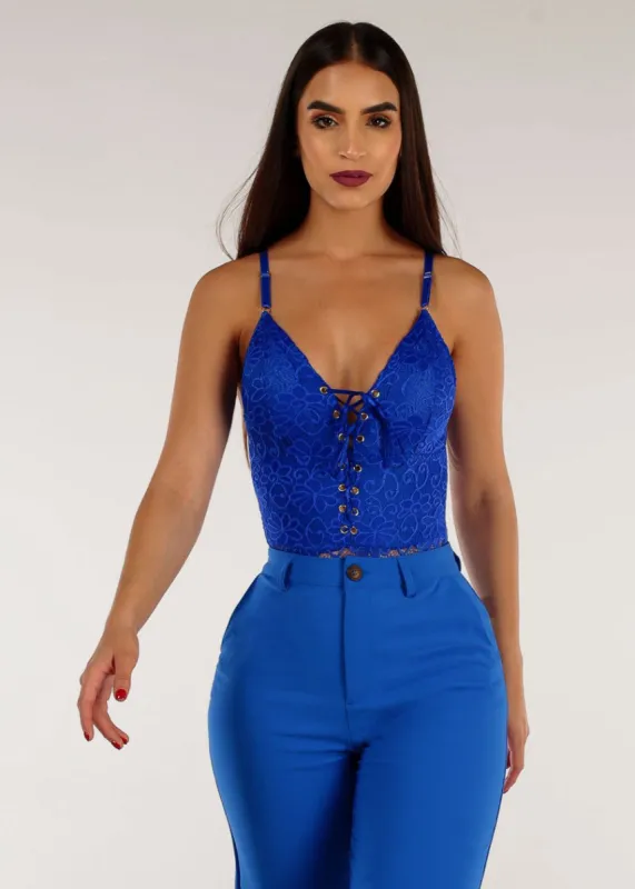 Sexy Sleeveless Lace Bodysuit Royal Blue made by Moda