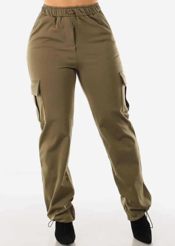 High Waisted Bungee Cargo Pants Olive sold by Moda