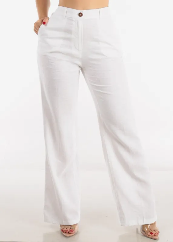 White High Waist Straight Wide Leg Linen Pants sold by Moda