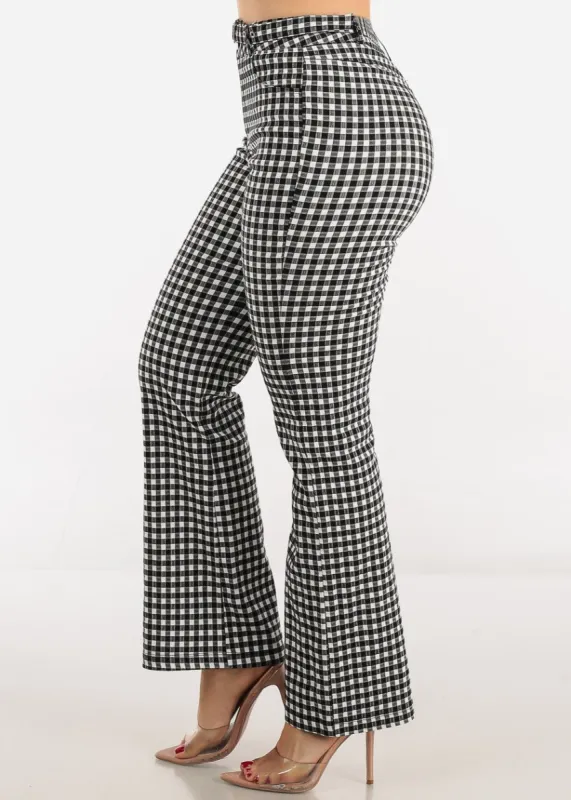 High Waisted Plaid Flared Pants with Belt sold by Moda