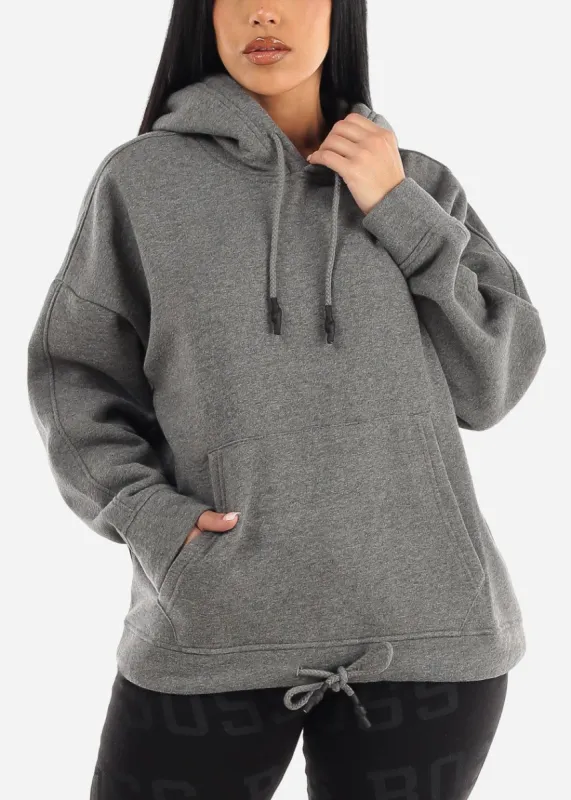 Oversized Long Sleeve Fleece Pullover Hoodie Charcoal sold by Moda