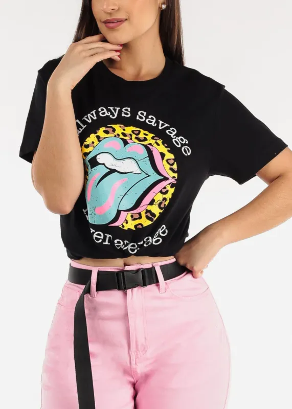 Black Short Sleeve Always Savage Graphic Tee made by Moda