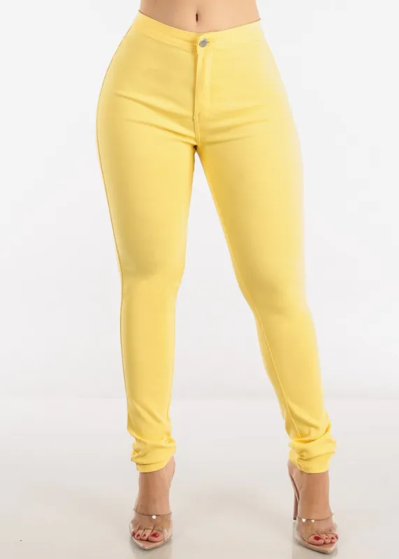High Waist Hyper Stretch Slim Fit Skinny Pants Yellow sold by Moda