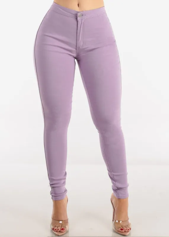 High Waist Hyper Stretch Slim Fit Skinny Pants Lilac sold by Moda