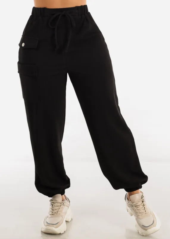 Black High Waisted Relax Fit Jogger Pants sold by Moda