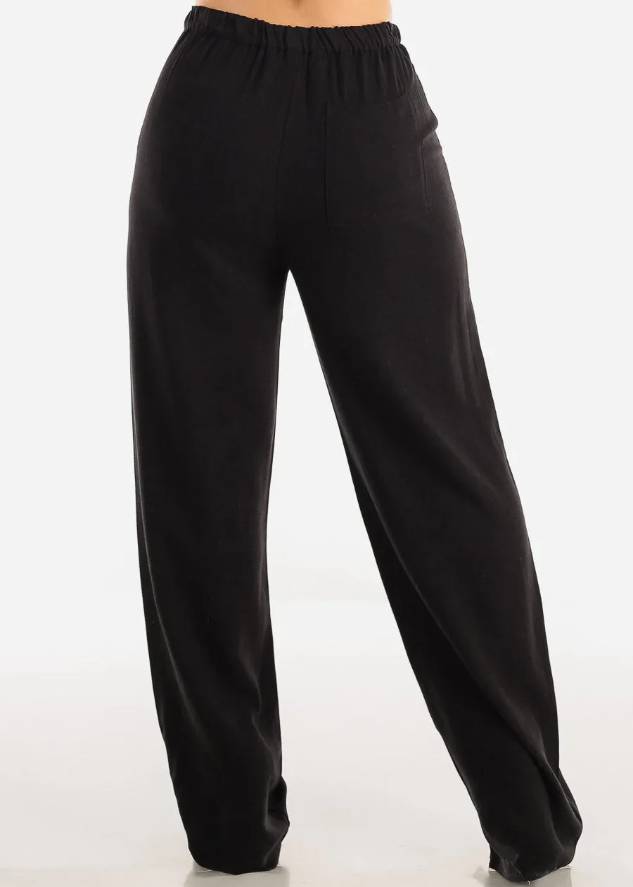 Black Linen High Rise Spandex Waist Wide Leg Pants sold by Moda product image thumbnail 4