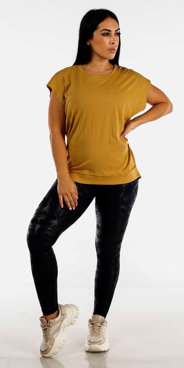 High Rise Metallic Active Leggings Cut Out Metallic Sports Bra and Mustard Active Cut out Athleisure Top sold by Moda product image thumbnail 3