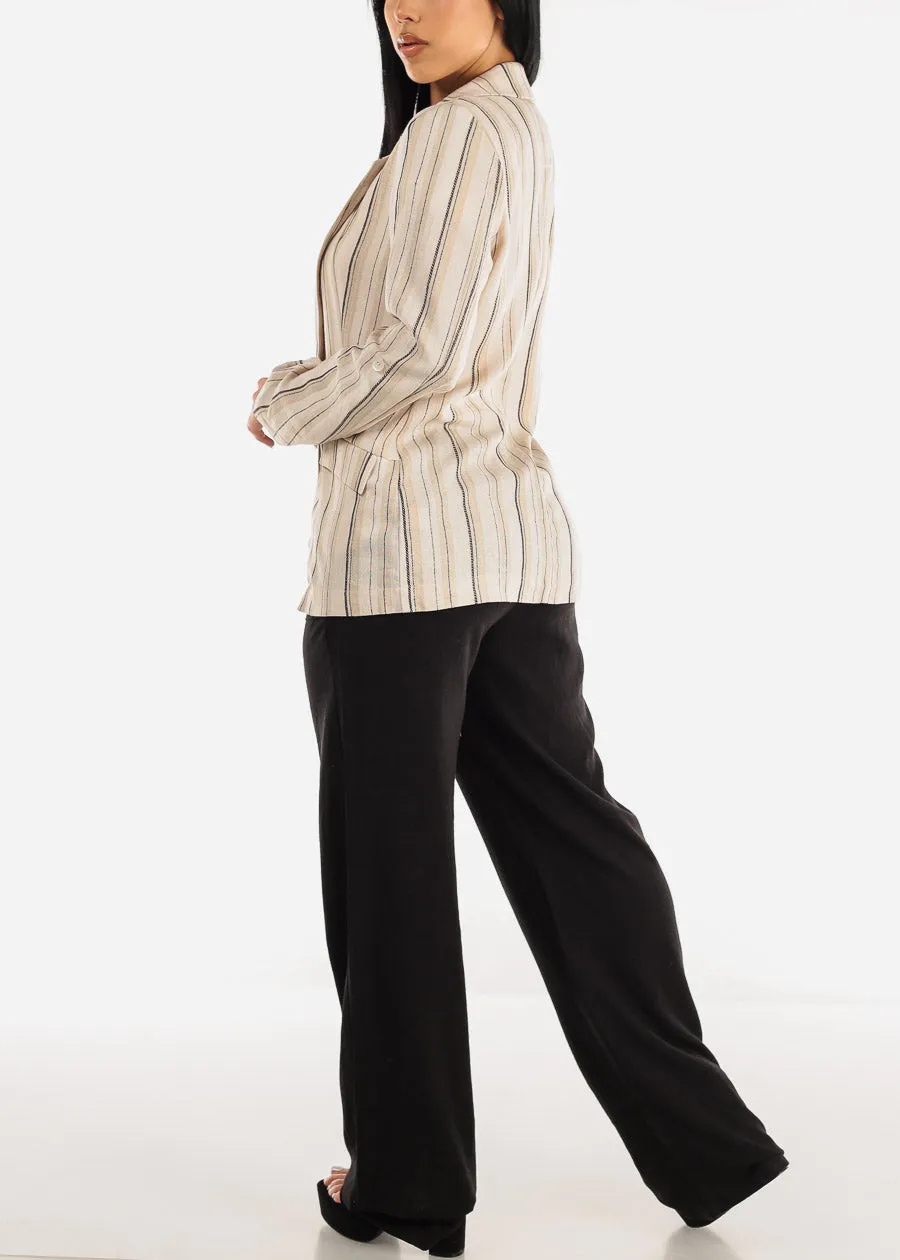 Black Linen High Rise Spandex Waist Wide Leg Pants sold by Moda product image thumbnail 5