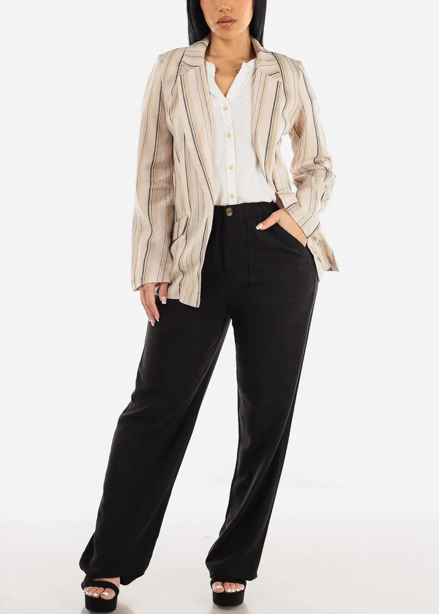 Black Linen High Rise Spandex Waist Wide Leg Pants sold by Moda product image thumbnail 2