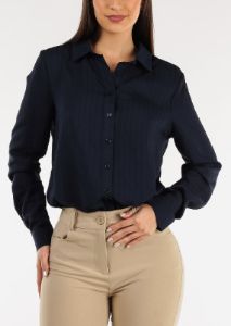 Navy Long Sleeve Button Down Tunic Shirt sold by Moda