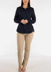 Navy Long Sleeve Button Down Tunic Shirt sold by Moda