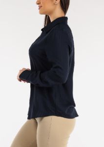 Navy Long Sleeve Button Down Tunic Shirt sold by Moda