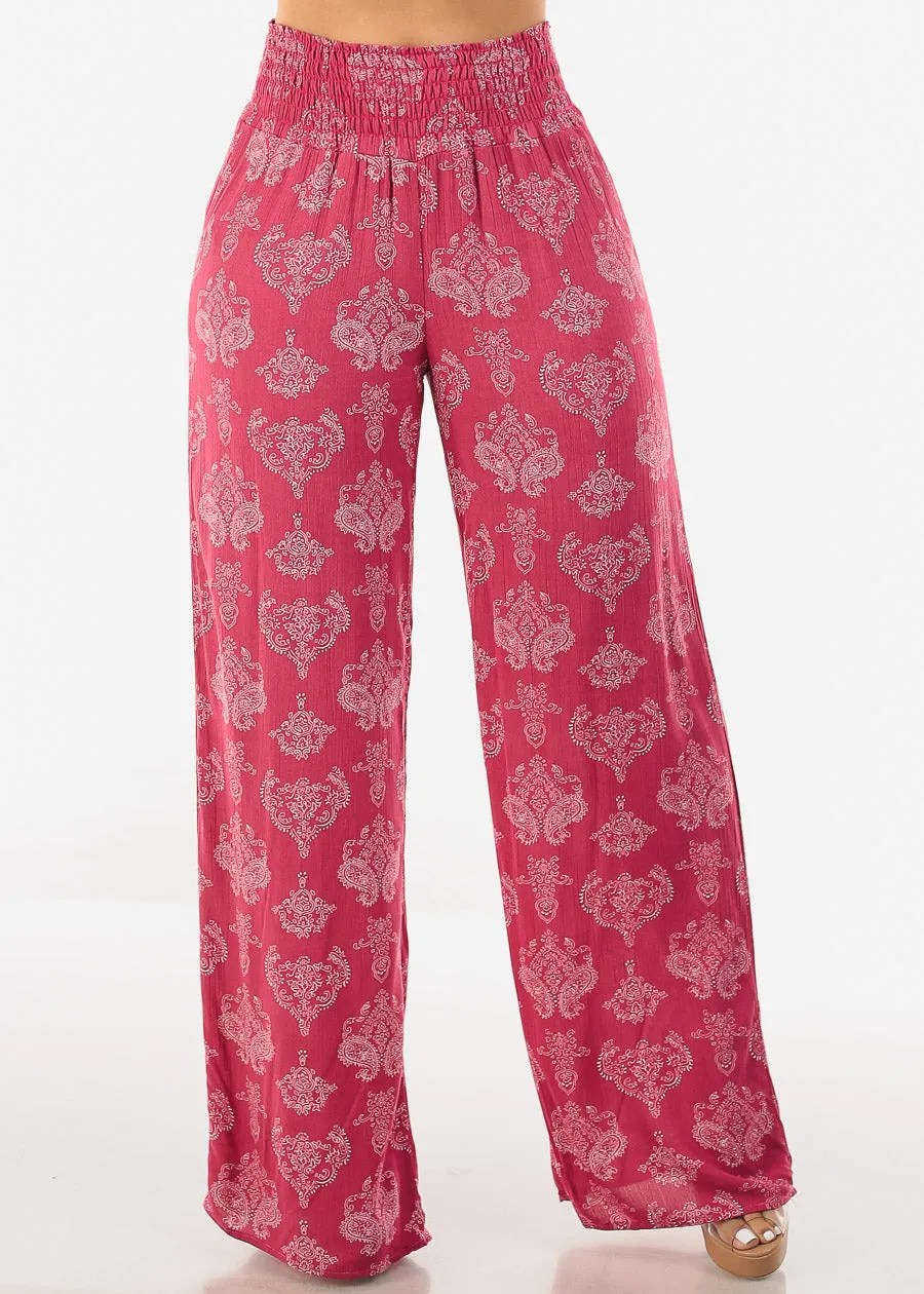 Boho Smocked Waist Floral Palazzo Pants sold by Moda