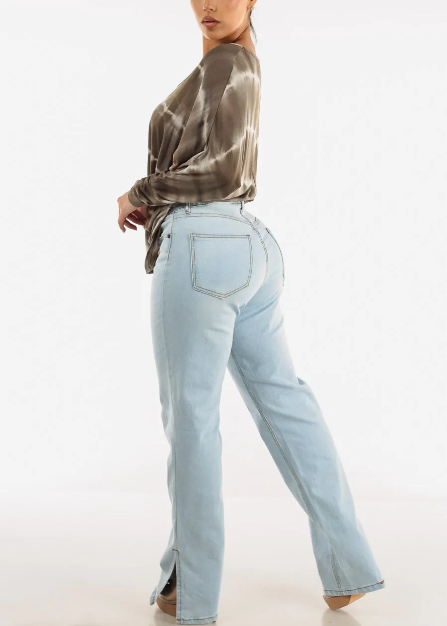 High Waist Wide Leg Straight Stretch Jeans Light Blue sold by Moda product image thumbnail 5