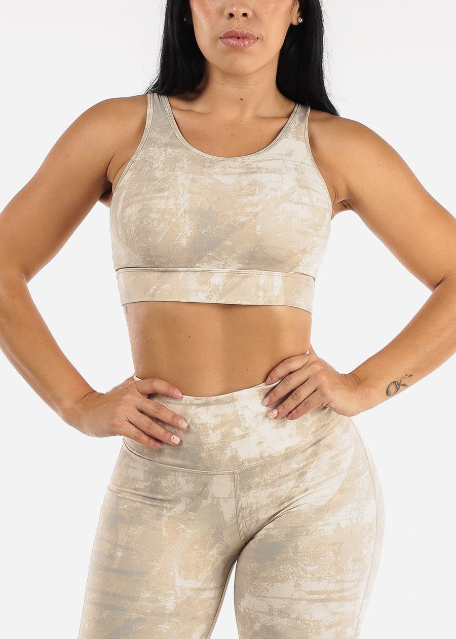 Open Back Sports Bra Printed Beige sold by Moda