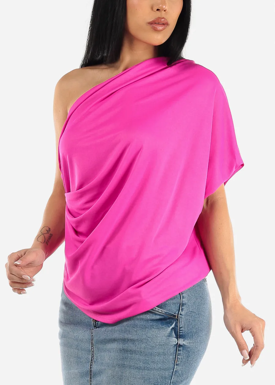 One Shoulder Pleat Detail Blouse Hot Pink sold by Moda product image thumbnail 3