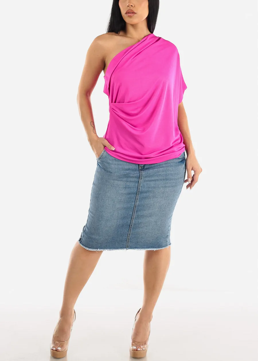 One Shoulder Pleat Detail Blouse Hot Pink sold by Moda product image thumbnail 2