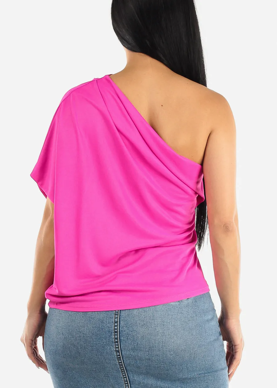 One Shoulder Pleat Detail Blouse Hot Pink sold by Moda product image thumbnail 5