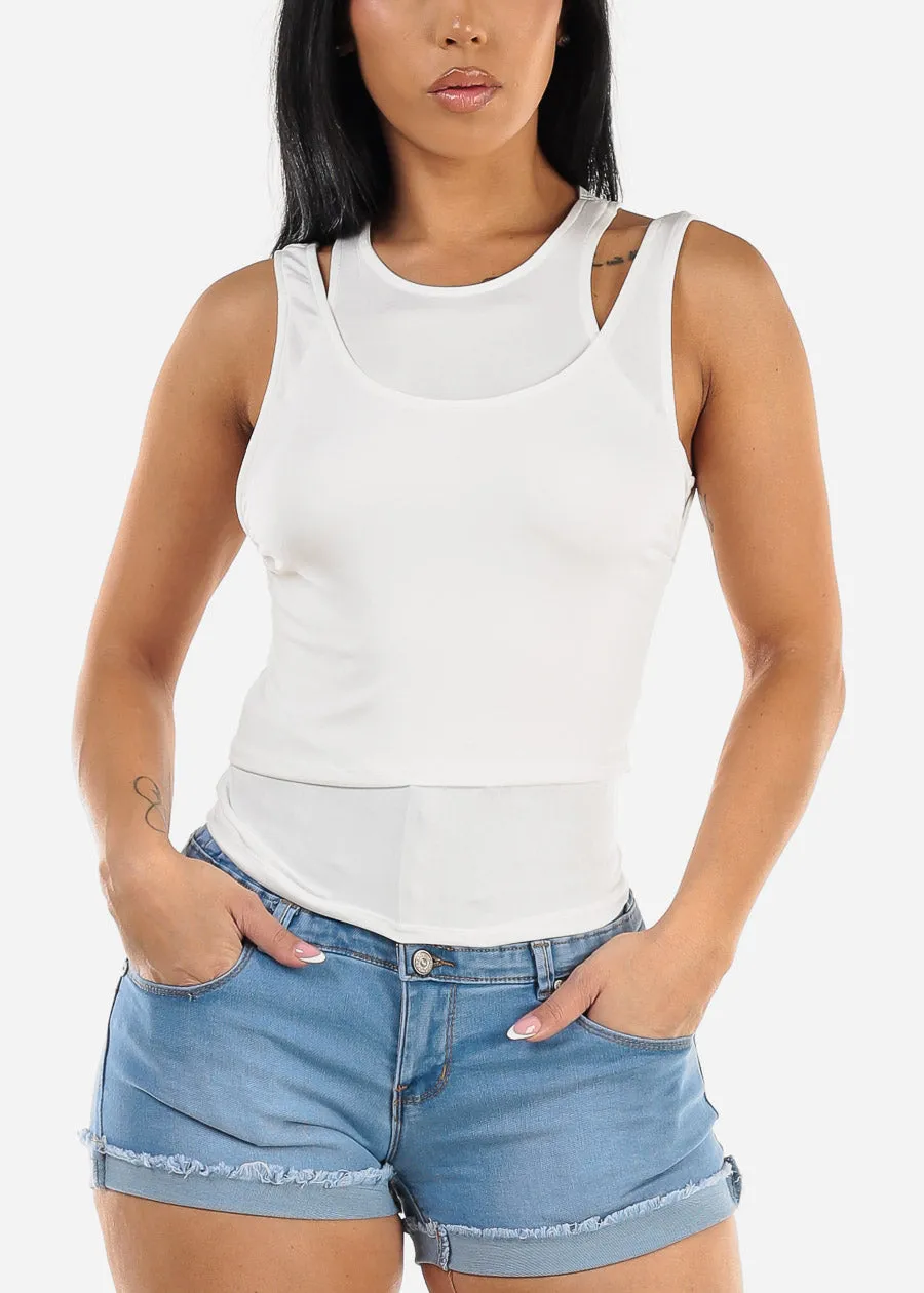 White Sleeveless Layered Tank Top sold by Moda product image thumbnail 5