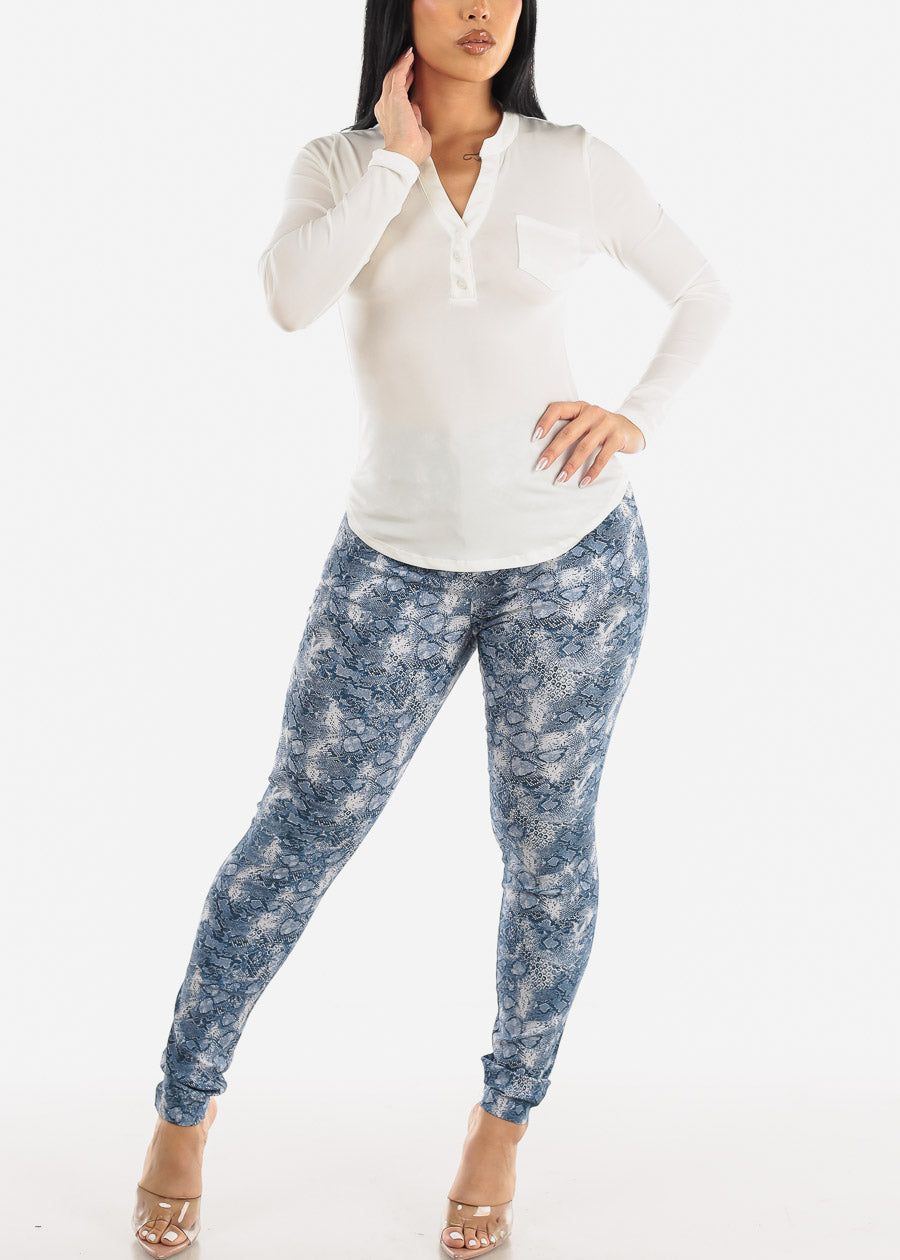 Long Sleeve Half Button Up Blouse Off White sold by Moda product image thumbnail 2