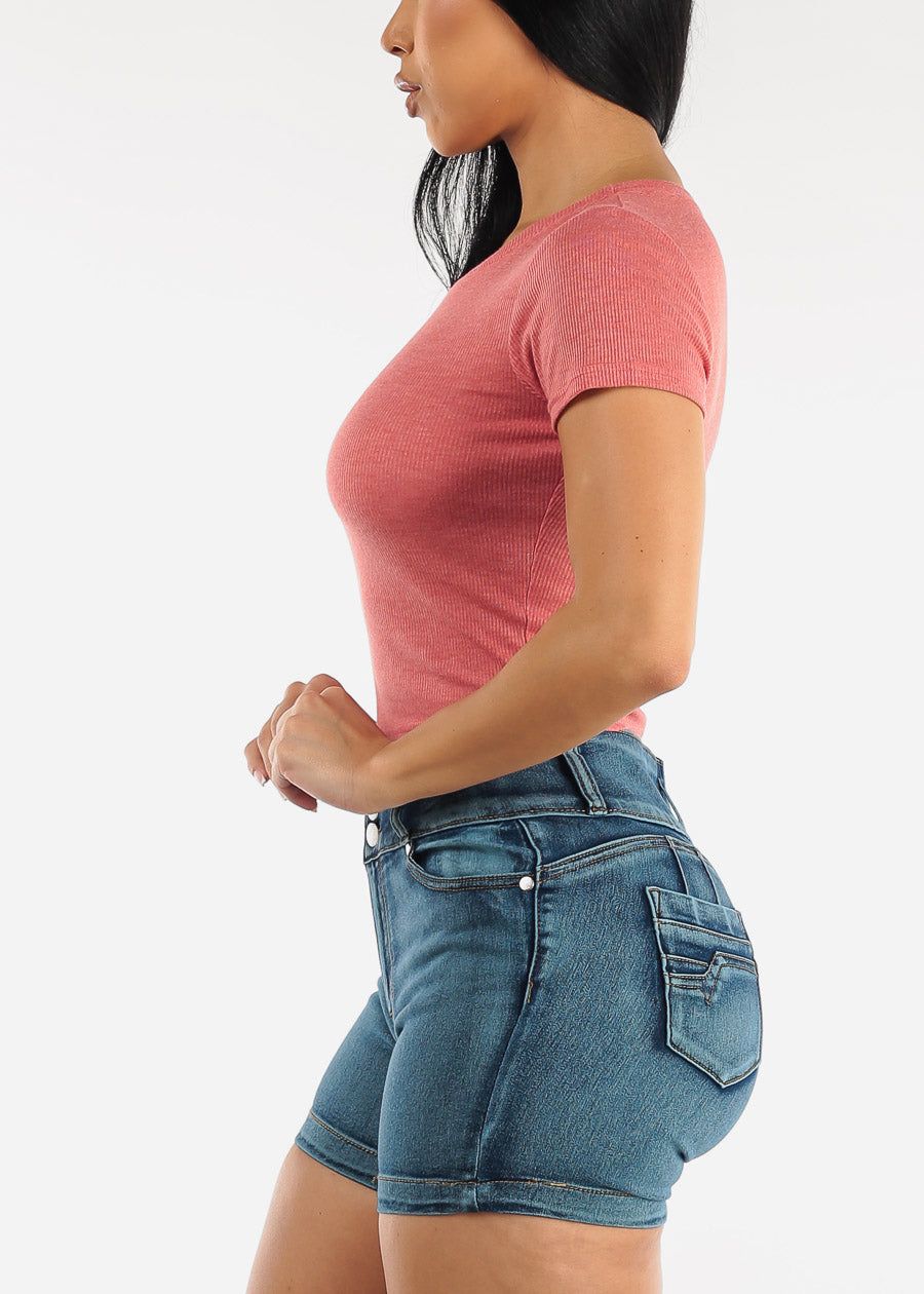 Short Sleeve Basic Crewneck Crop Top Rose sold by Moda product image thumbnail 3