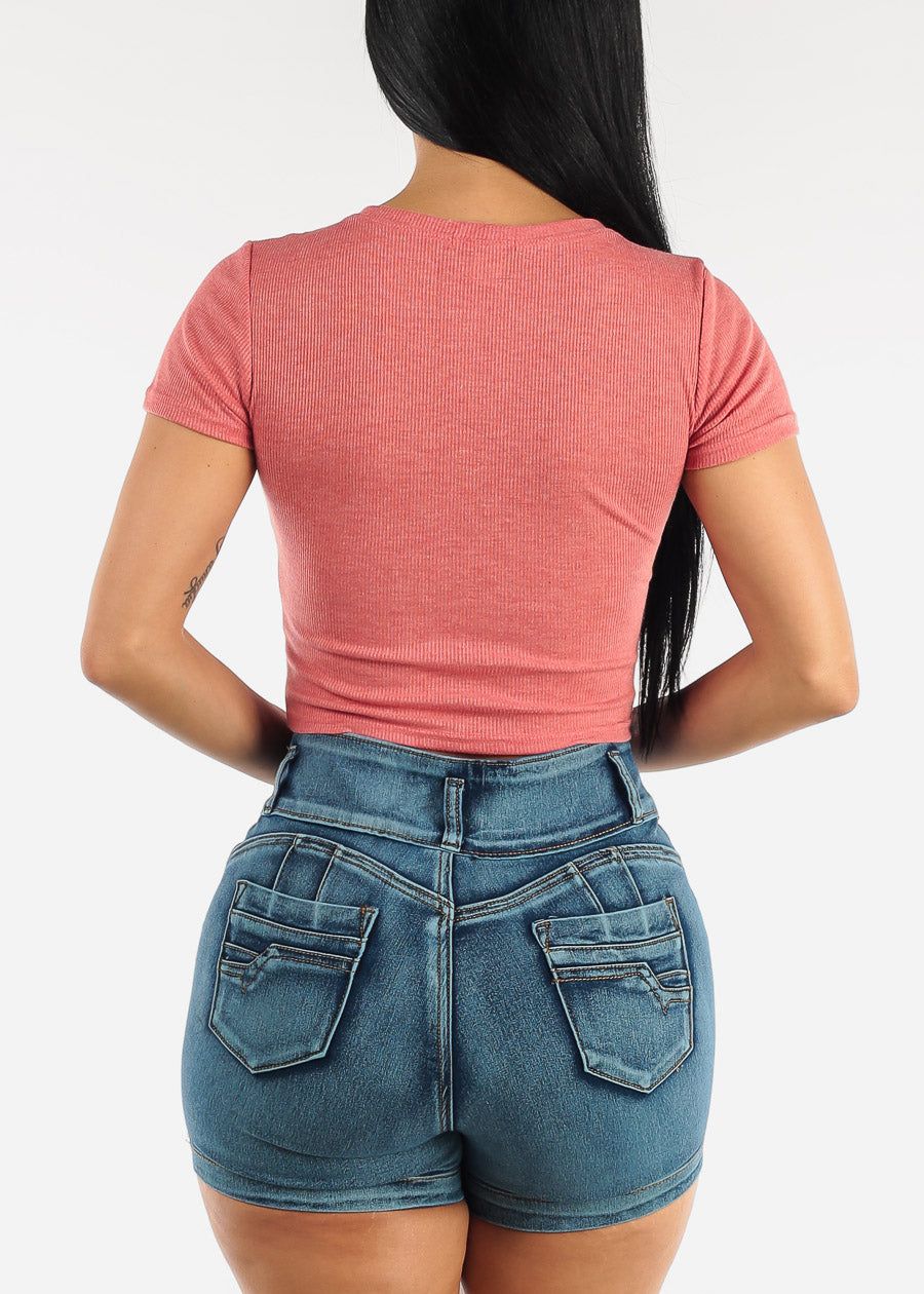 Short Sleeve Basic Crewneck Crop Top Rose sold by Moda product image thumbnail 4