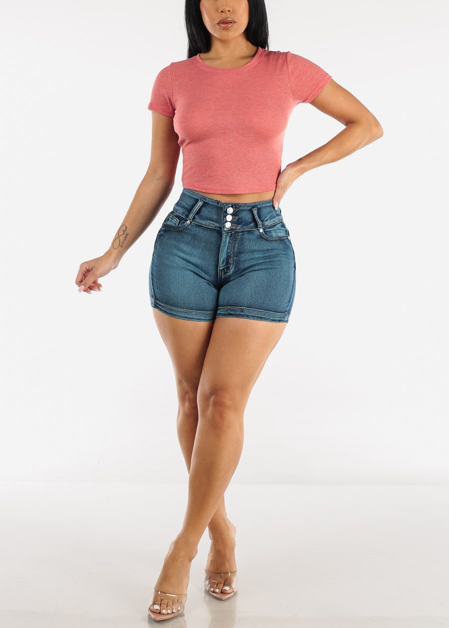 Short Sleeve Basic Crewneck Crop Top Rose sold by Moda product image thumbnail 2