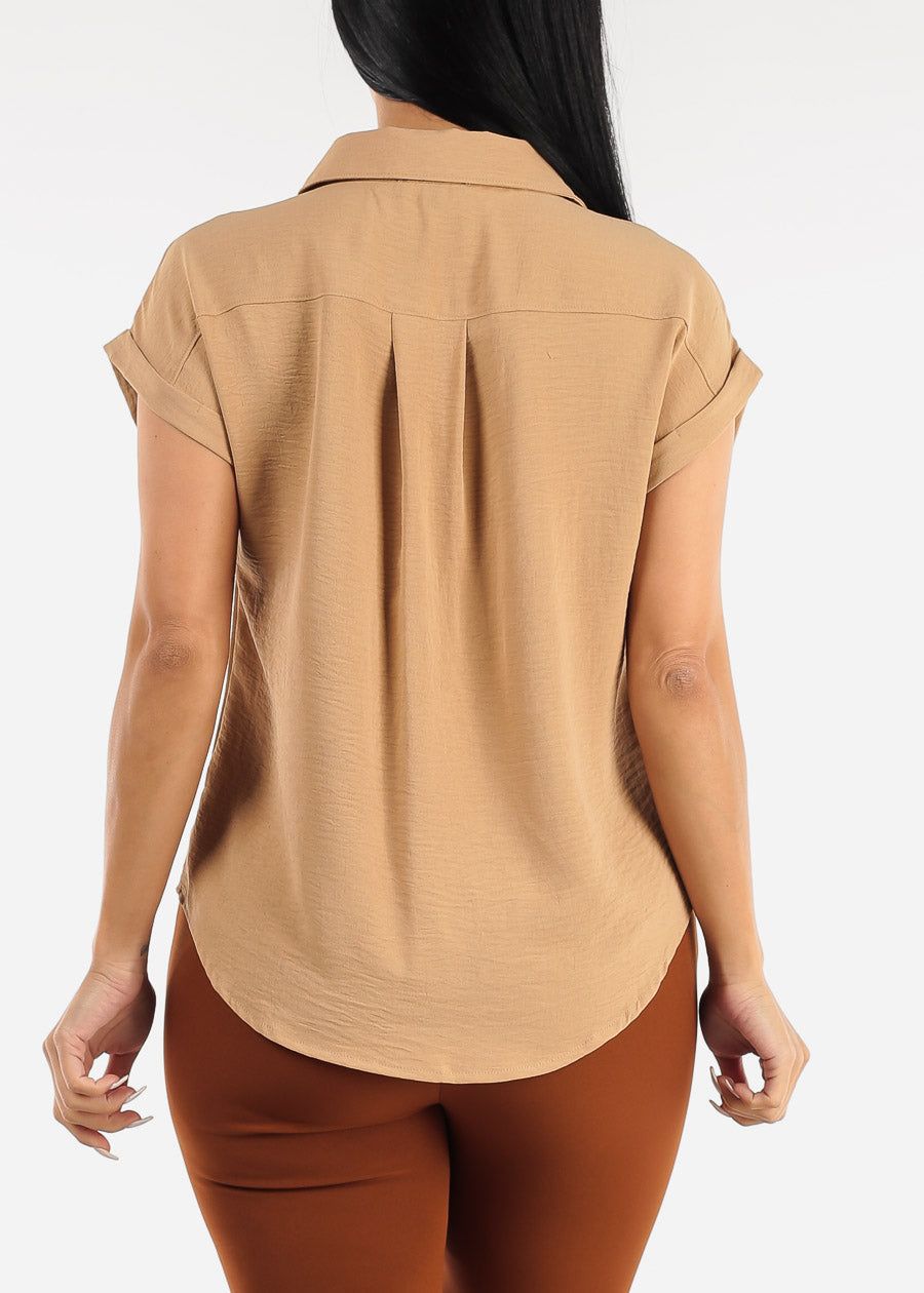 Taupe Cap Sleeve Button Down Shirt sold by Moda product image thumbnail 4
