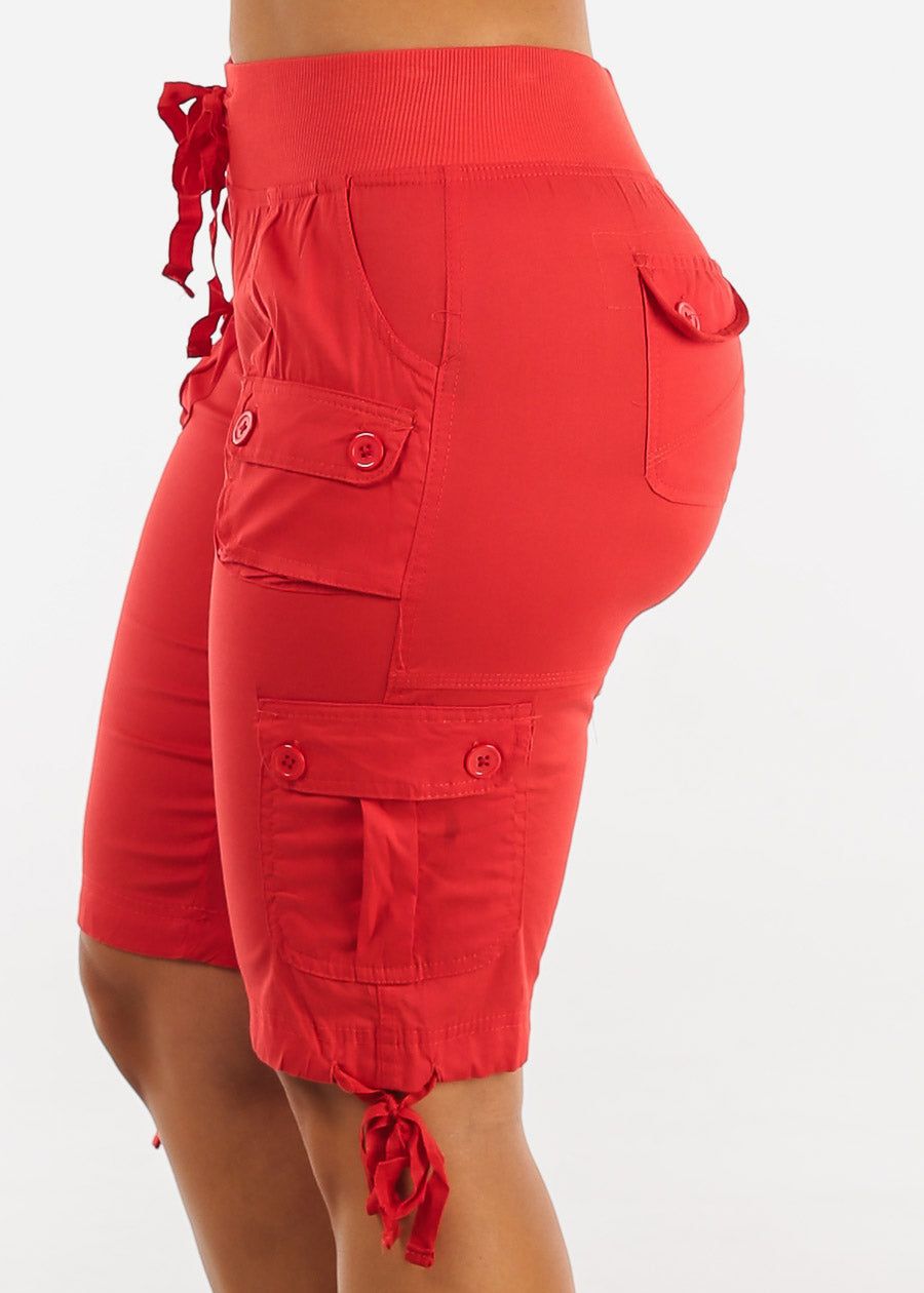Red High Waist Drawstring Cargo Bermuda Shorts sold by Moda product image thumbnail 3