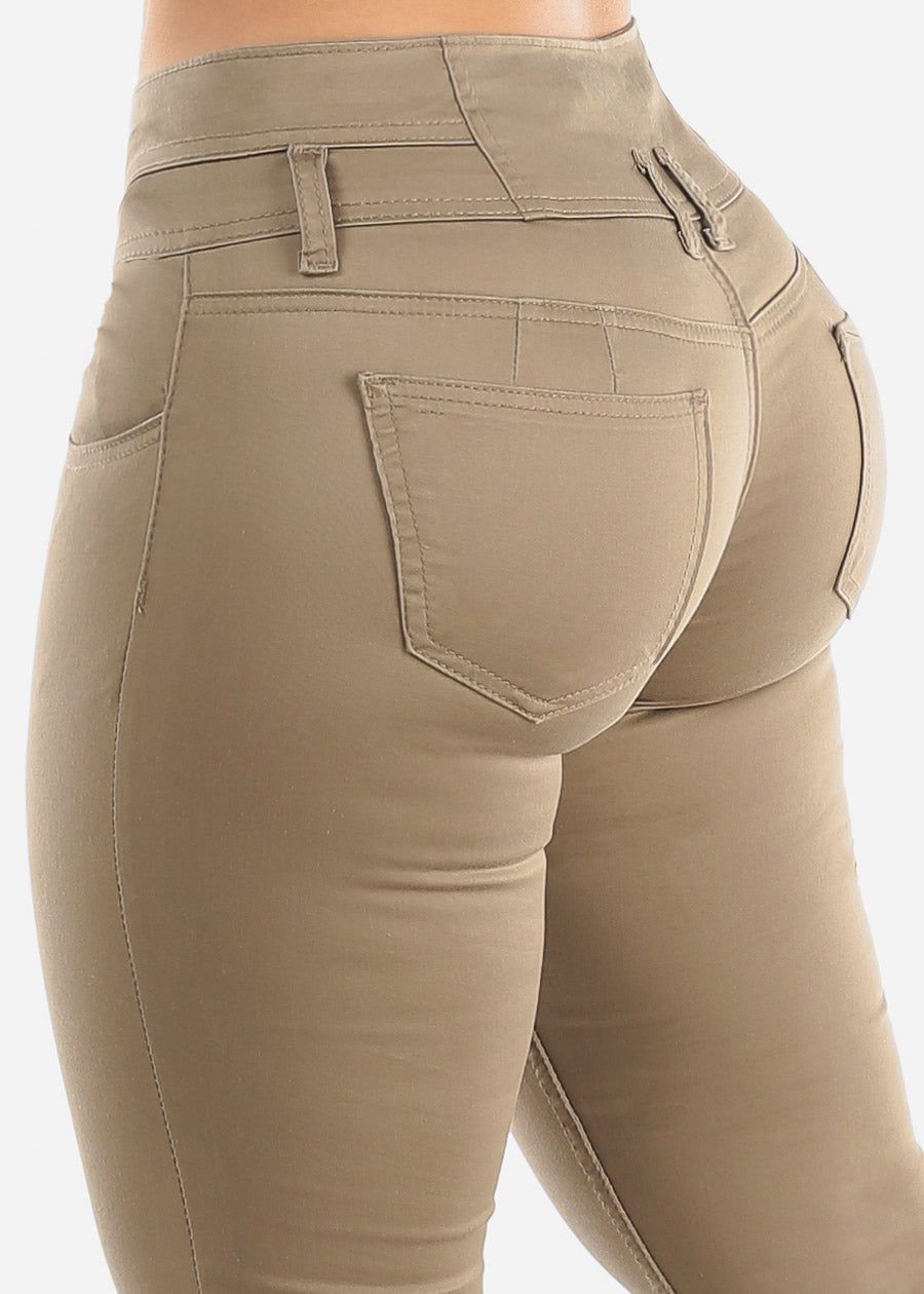 Low Rise Butt Lifting Khaki Skinny Jeans sold by Moda