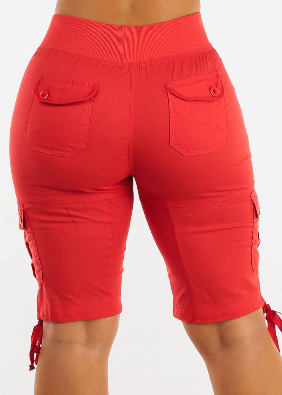 Red High Waist Drawstring Cargo Bermuda Shorts sold by Moda product image thumbnail 4