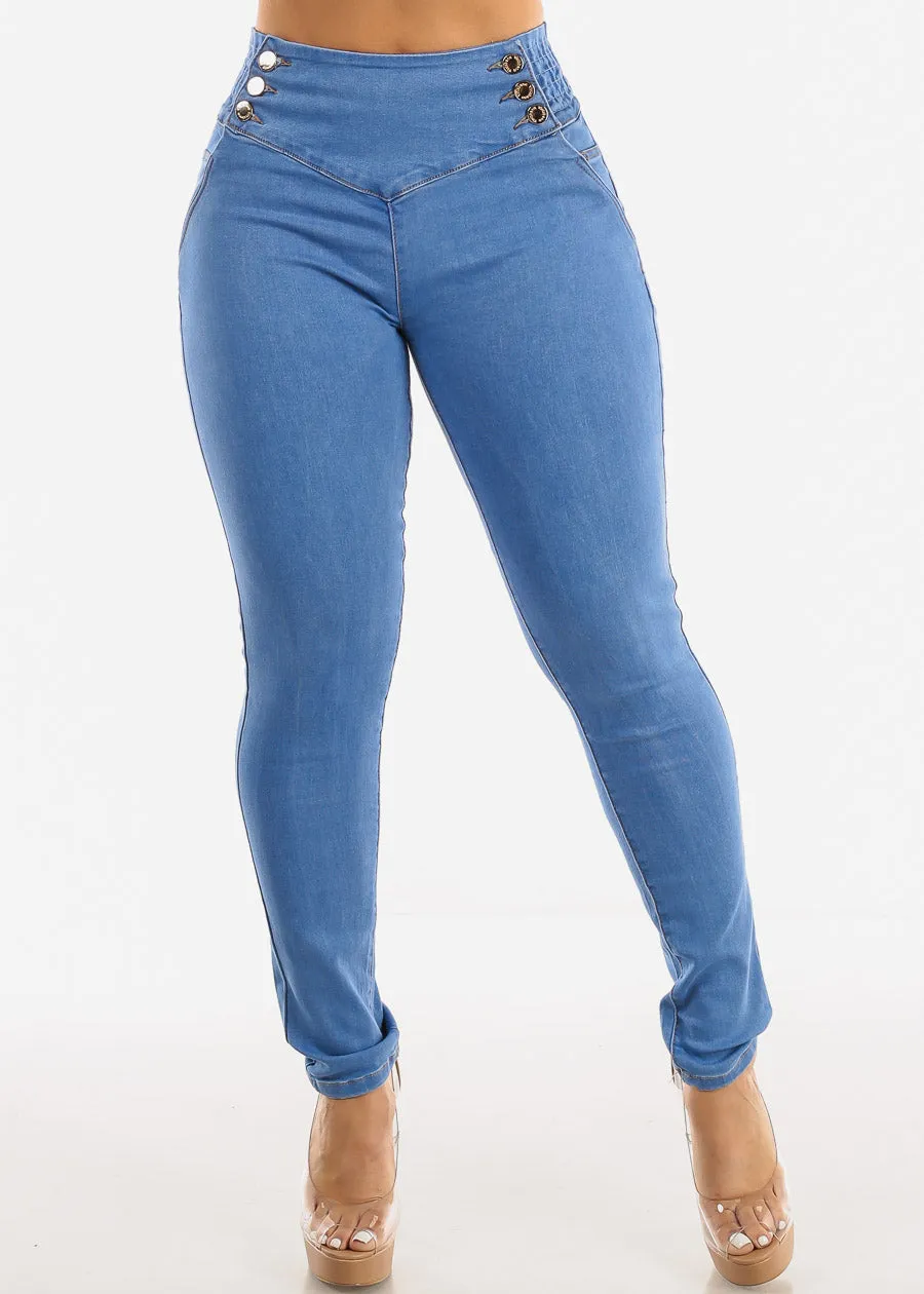 High Spandex Waist Butt Lifting Skinny Jeans Light Blue sold by Moda product image thumbnail 3