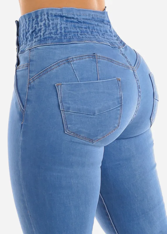 High Spandex Waist Butt Lifting Skinny Jeans Light Blue sold by Moda