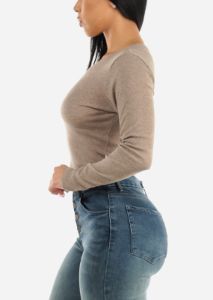 Crewneck Long Sleeve Crop Top Mocha sold by Moda