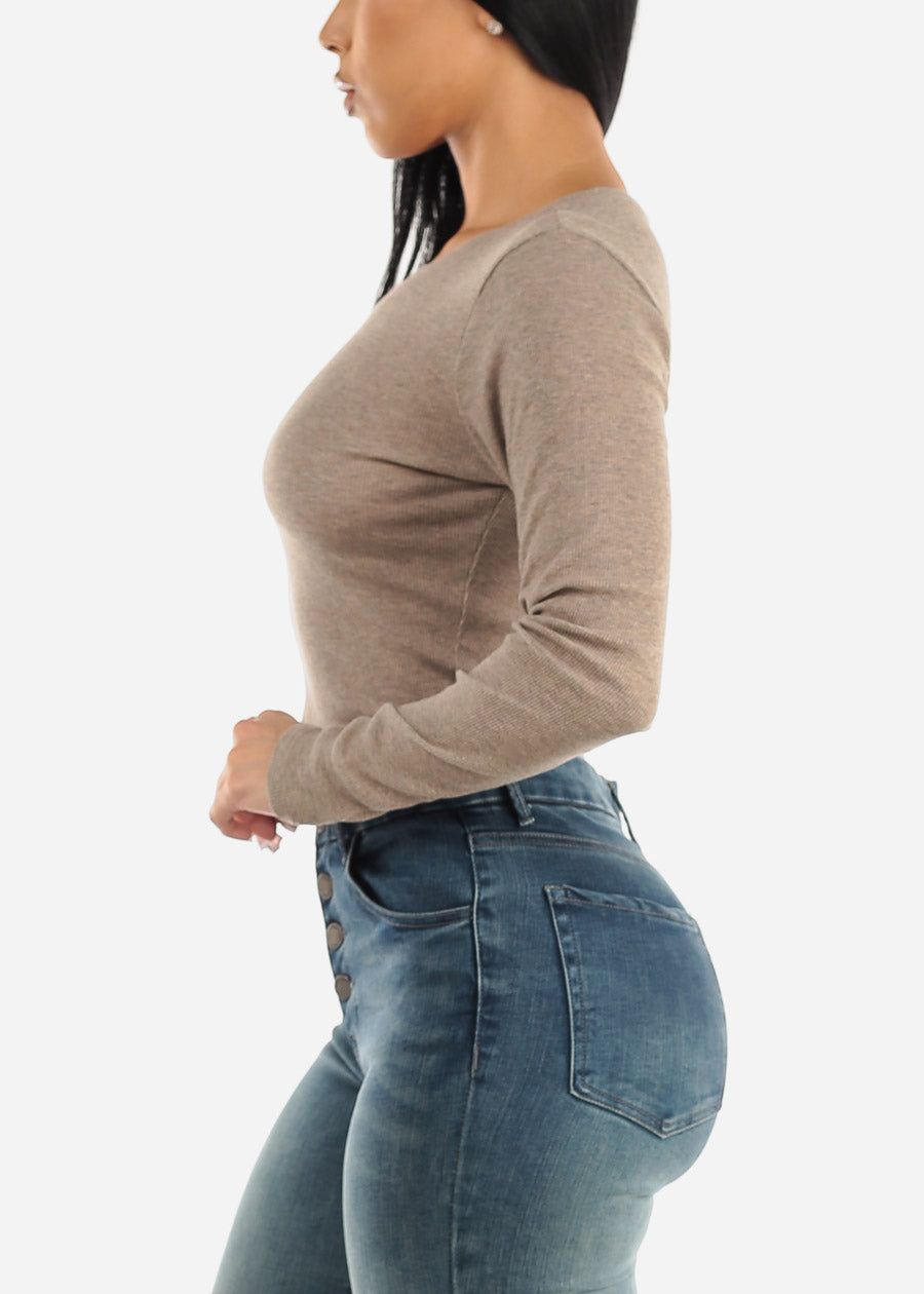 Crewneck Long Sleeve Crop Top Mocha sold by Moda product image thumbnail 3