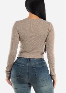 Crewneck Long Sleeve Crop Top Mocha sold by Moda