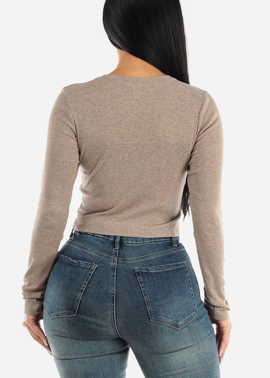 Crewneck Long Sleeve Crop Top Mocha sold by Moda product image thumbnail 4