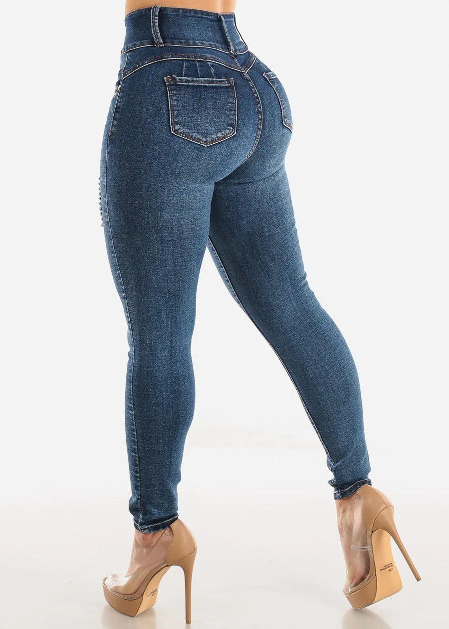 Super High Waist Butt Lift Ripped Skinny Jeans Dark Wash sold by Moda product image thumbnail 5