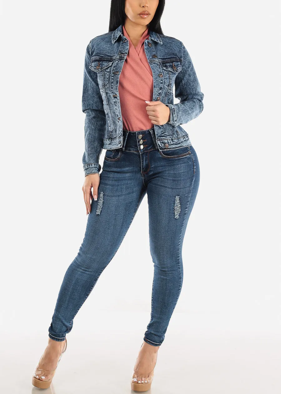 Super High Waist Butt Lift Ripped Skinny Jeans Dark Wash sold by Moda product image thumbnail 2