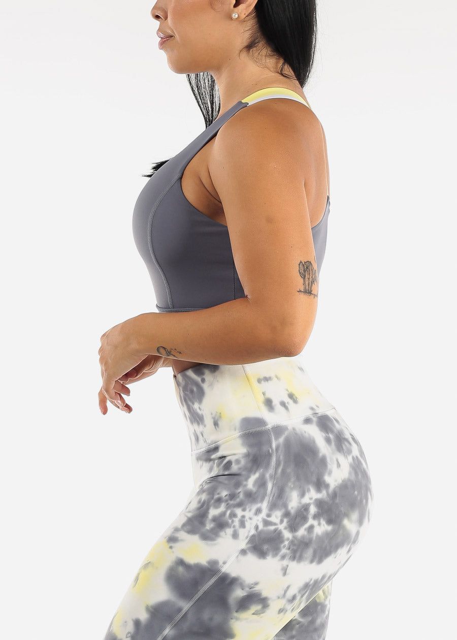 MONO B Activewear Grey Sports Bra w Colorblock Straps sold by Moda product image thumbnail 4